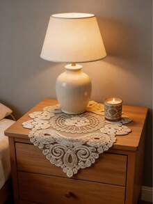 1pc Handmade Crochet Placemat, Solid Color Kitchen Decor, Non-Slip Dining Table Mat, Rectangle Suitable For Holidays, Parties, Weddings, Banquets, Office Desks, Coffee Tables, Home Decor, All Seasons - Beige - View 7