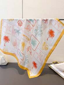 1pc Vintage Ocean Elements Starfish & Shell Lightweight Scarf, Women's Silk-Like Headscarf, Suitable For Beach, Street, Daily, Vacation, Decorative Ribbon - 薑黃 - 查看 9