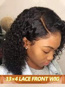 13x4 Transparent Lace Frontal Bob Wig Human Hair Pre Plucked With Baby Hair Natural Hairline Easy To Style Curly Lace Front Wigs Natural Hairline Side Part Wig 180% Density For Women - Natural Black - View 1