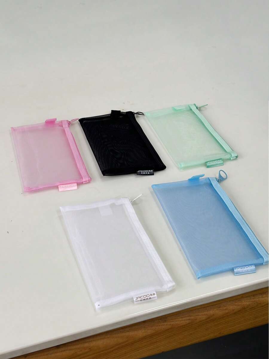 1 pieza Estuche de lápices transparente con rejilla minimalista, monedero multifuncional, suave y ligero, uso diario/escolar unisex - Estuche de malla para lápices - Ver 1