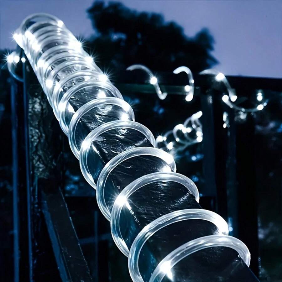 Tiras de luz LED solares flexibles, adecuadas para postes de valla, árboles, decoraciones, luces solares de cuerda para exteriores de PVC transparente, 8 modos, IPX4 resistente al agua, aplicable para jardín, patio