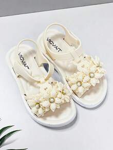 Cute Rhinestone Bow Open Toe Girls Sandals, Breathable Beach Holiday Shoes - White - View 3