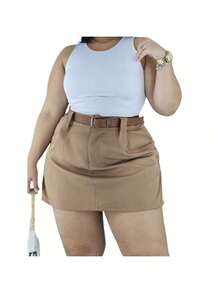 Short Skirt Plus Size Tailored With Belt Various Colors Summer - ANHELO - Ver 6
