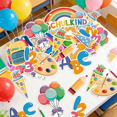 60pcs Colorful Paper Confetti Decorations, Suitable For Kindergarten And Elementary School Opening Ceremony, Classroom And Class Welcoming Atmosphere Arrangement