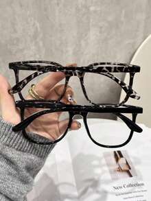 2副男女通用塑料镜框复古经典方形镜框波西米亚风时尚透明眼镜组合套装，配饰，点缀 - 黑色豹紋-2副 - 查看 2
