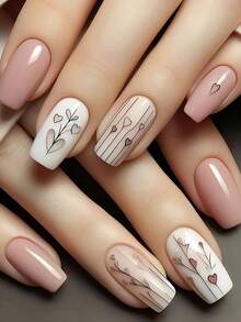 24pcs Press On Nails Medium Square French Nails Y2k Pinkish White Fashion Glossy Reusable Press On Acrylic Nails Fake Nails Supplies Free Of 24 Pieces Of Jelly Tabs And A Mini File - Pink - View 7