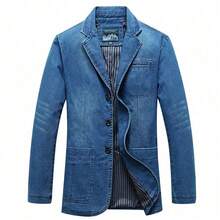Men's Denim Blazer Jacket | Relaxed Fit Casual Oversized Coat | Stretch Denim Suit Jacket - 8007淺藍色 - 查看 1