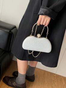 Shiny Handbag, Elegant Clutch Purse With Metal Chain Strap, Women's Gift Suitable For Party, Date, Banquet, Matching Various Dresses - Silver - View 5