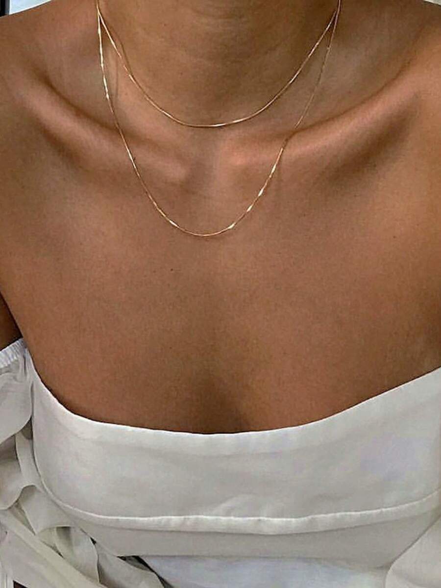 1 pieza Collar minimalista de doble capa para mujer - Dorado - Ver 1