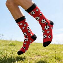 1双红色足球运动休闲时尚中筒袜 - 彩色 - 查看 4