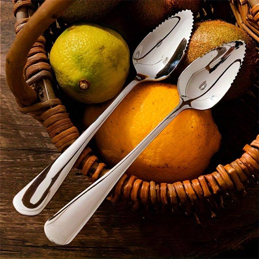 2/4/8pcs Stainless Steel Serrated Fruit Spoons, Grapefruit Spoons, Ice Cream Spoons, Durable & Reusable, Dishwasher , Suitable For Restaurant And Home Use, 6.57 Inches, Silver