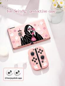 骷髅头、心形、雏菊图案保护壳，兼容Switch NS/Switch OLED/Lite，适用于新款Switch2（2025）/Switch主机配件保护壳，包含骷髅头摇杆帽，便携旅行，保护您的主机，Switch玩家的最佳礼物 - 彩色 - 查看 9