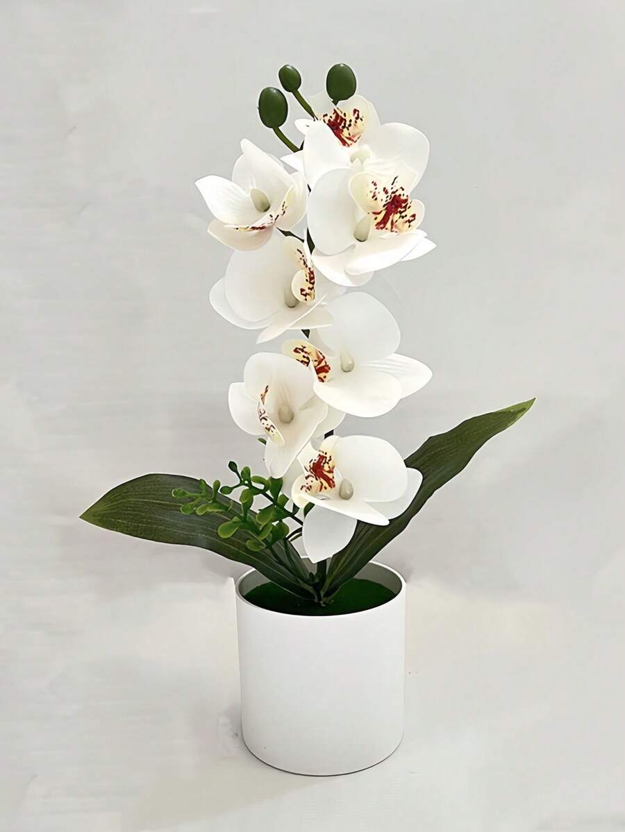 1pc Artificial Phalaenopsis Orchid Potted Plant - White - View 1