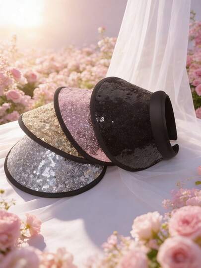 1 chiếc mũ lưỡi trai nữ mùa hè 2026 mới, kiểu dáng lấp lánh, mũ đính sequin thời trang với tông màu Dopamine, thích hợp cho mua sắm và du lịch.