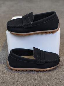 1 Pair Children's Loafers [Run Small], 2026 New Classic British Style Kids Soft Slip-On Leather Shoes For Daily Wear & School - Black - View 1