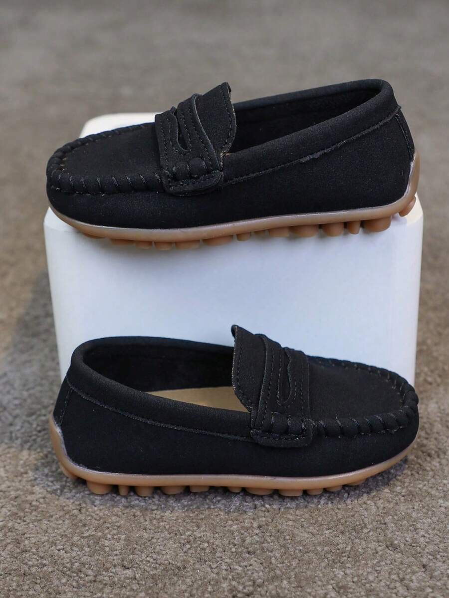 1 Pair Children's Loafers [Run Small], 2026 New Classic British Style Kids Soft Slip-On Leather Shoes For Daily Wear & School - Black - View 1