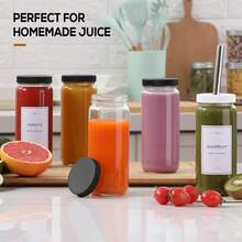 8PCS Glass Juice Bottles With Lids, 16oz Sealed Glass Bottles, Includes Straws, Smoothie Cup Lids And Strawsater Bottles Mason Jars Drink Cups, Suitable For Juicing, Smoothies, Drinkware Set - 查看 3