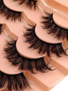 7 Pairs Cat Eyelashes Fluffy Faux Mink Lashes 3D Wispy Lashes Pack Dramatic Long Thick Volume Eyelashes False Eyelashes - Black - View 4