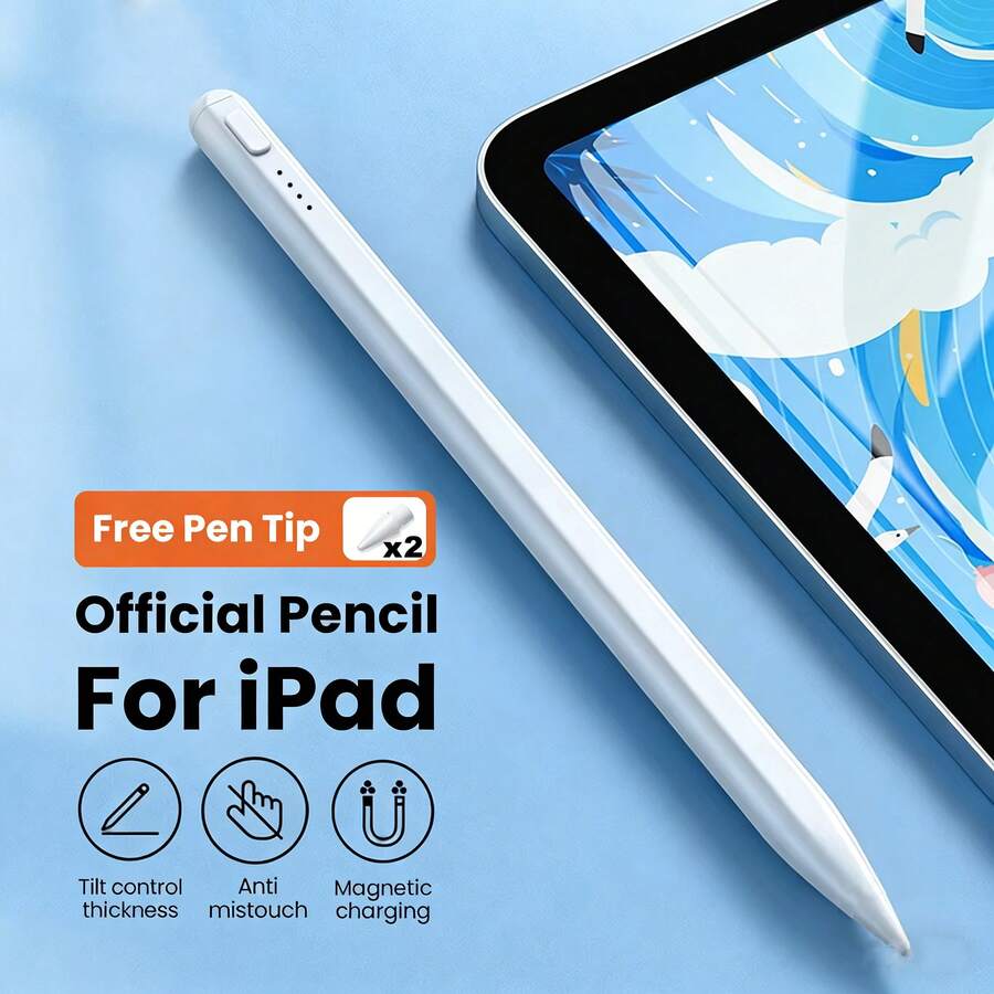 Bút cảm ứng, Sạc nhanh, Độ nhạy cao, Cảm biến độ nghiêng/Gắn từ tính/Chống thao tác nhầm, Nhẹ, Bền, Tương thích với iPad 6/7/8/9/10, Air 3/4/5, Mini 5/6, Pro 11" /12.9" 3/4/5/6 - trắng - Xem 1