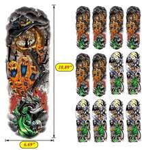 12 Sheets Nightmare Before Christmas Full Arm Temporary Tattoo Stickers, Tumbler Tattoo, Black Body Tattoo Stickers For Kids, Adults,Halloween, Party, Masquerade - White - View 2