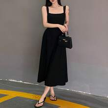 French-Style Waist-Cinching White Strap Dress, Elegant And Sophisticated Long Dress, 2026 New Summer Fairy Dress For Petite Women - 黑色 - 查看 8