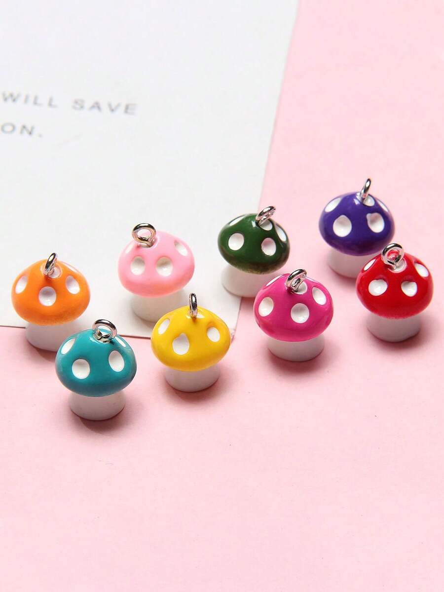 20个蘑菇形吊坠DIY项链配件，带挂钩，随机混装 - 彩色 - 查看 1