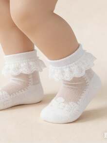 6 Pairs Girls & Toddlers Thin Breathable Glass Silk Short Socks, Baby Socks - White - View 3