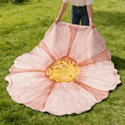 1pc Spring Healing Pink Floral Irregular Shaped Blanket, Soft Geometric Petal Pattern, Comfortable Home Decor Throw Blanket, Unique Gift Idea, Modern Style, Funny Decoration, Suitable For Spring/Summer, Flannel, Machine Washable, Plush Shawl, Bed/Sofa Blanket Or Air Conditioning Blanket, Perfect Gift For Family And Friends