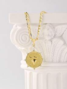 1pc Diligent Taurus Zodiac Pendant Necklace Set, Cubic Zirconia Inlaid Pendant, Suitable For Women & Men, Versatile Wear For Summer, Beach, Easter Gift, Self-Wear - Yellow Gold - View 4