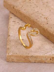 1 pièce Bague cygne mignonne avec cubic zirconia cubique, bague double cygne pour femmes et filles, bague de doigt ajustable ouverte, accessoires pour femmes, nouveaux bijoux pour le port quotidien, accessoires de mode pour cadeaux de la Saint-Valentin, cadeaux d'anniversaire - Multicolore - Voir 3