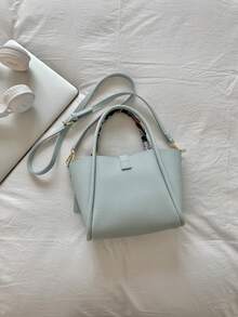 2pcs Spring New Fashion PU Leather Lizard Pattern 2-Piece Bag Set, Minimalist Chic Commuter Handbag With Scarf Decor, Suitable For Women And Girls, Essential For Work - Baby Blue - View 8