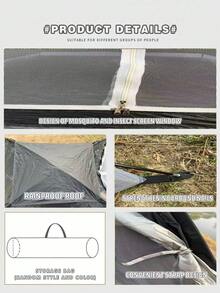 1pc Large Straight Door 2-3 Person Silver-Coated Camping Tent, Easy Assembly, Foldable, Storable, Mosquito-Proof With Mesh, Suitable For Outdoor Camping, Park Picnic, Fishing, Home Use, Sun Shelter - B - View 9