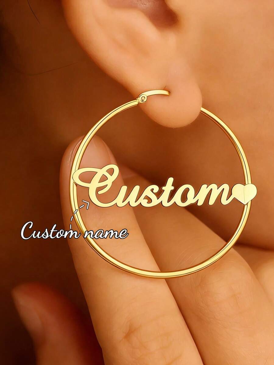 Khuyên tai tròn 70mm khắc tên theo yêu cầu, kiểu dáng bohemian thời trang, chất liệu thép không gỉ mạ vàng, chữ viết tay kiểu dáng lớn, quà tặng dự tiệc, sinh nhật, ngày lễ cho phái nữ, quà Giáng sinh. - Bông tai vàng - Xem 1