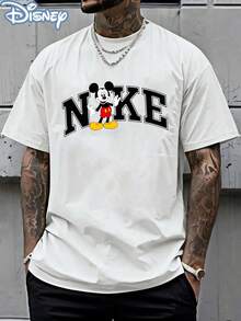 Disney Officially Licensed Mickey Mouse 2026 World Cup Retro Streetwear T-Shirt, 220g Heavyweight Cotton Crewneck Loose Oversized Tee, Men  Style Letter Print Graphic Short Sleeve, Casual Summer Top - 白色 - 查看 1
