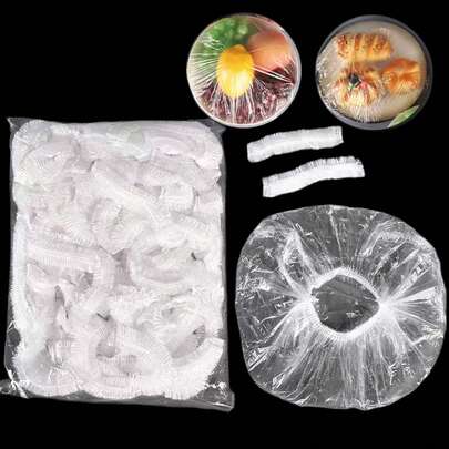 500pcs Thick Disposable Plastic Wrap, Transparent & Stretchable, For Leftover Food, Fruits & Vegetables, Suitable For Fridge, Countertop, Storage Containers, Kitchen Supplies