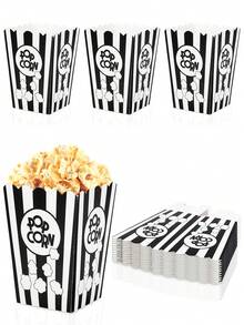 10 pièces/20 pièces/30 pièces Boîtes à pop-corn en papier rose avec motif de pop-corn, design à rayures blanches, convient pour les fêtes, contenants à pop-corn jetables pour les fêtes, anniversaires, soirées cinéma - Rose bonbon - Voir 6
