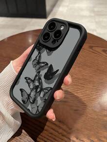 1pc Black & Gray Butterfly Pattern Minimalist Full Coverage Shockproof TPU Phone Case, Compatible With IPhone 17, 16, 15, 14, 13, 12, 11 Pro Max, Air, And Series - Multicolor - View 2