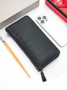 HOVI'S MEN'S ZIPPER CLOSURE LONG WALLET - BLACK PU LEATHER GIFT READY WITH HART PRINT - Black - View 3