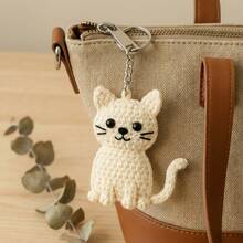 6件套动物钩针编织套装，成人初学者钩针编织套装，附带分步文字教程，鹦鹉DIY编织套装，可爱有趣的春夏家居装饰品，生日、情人节和复活节创意礼物 - 六隻貓咪鑰匙扣 - 查看 2