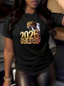 T-shirt léopard de la Coupe du monde 2026 sous licence officielle, taille grande, respirant, confortable, essentiel pour encourager votre équipe. - Blanc - Voir 11