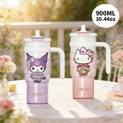 Miniso 三丽鸥 Kuromi/Hello Kitty 星光冷饮杯 900ml/30.44oz，家用办公水杯，精致生日礼物，不锈钢材质（1 个）