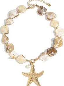 1pc Shell, Starfish & Conch Necklace, Beach Vacation Style Elegant Choker Necklace, Fashionable & Versatile Jewelry For Women - Gold - View 4