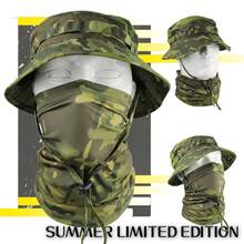 2 Stück Set Camouflage Sonnenschutz Boonie Hut mit Nackengamasche für Herren Damen, breite Krempe UV-Schutz atmungsaktiver Fischerhut und Gesichtsmaske Schal, geeignet für Angeln, Wandern, Safari, Outdoor Sport, Sommer, Strand, Urlaub - Verschiedenfarbig - Übersicht 2