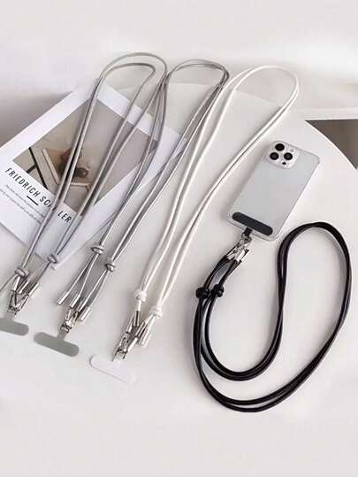 1条可调节黑色/白色/灰色真皮手机挂绳，奢华多功能斜挎肩带，时尚简约韩版风格，适用于包包/相机，带夹子
