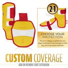 Franklin Sports Baseball + Softball Leg Guard - PRT Series Adult Shin + Foot Shield for Batting - Protective Leg + Ankle Guard with Toe Plate - Right Hand + Left Hand Hitters - Yellow/Red - One Size - amarillo - Ver 6