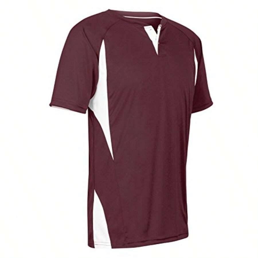 Champro Wild Card - Playera de béisbol y sóftbol para Hombre 2 Botones Wild Card - Camiseta de béisbol/sóftbol poliéster 2 Botones para Hombre - Granate blanco - Ver 1