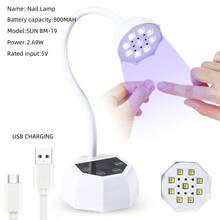 Lampu Kuku UV LED Portabel Isi Ulang, Pengering Kuku Nirkabel dengan Kabel USB, Cocok untuk Kuku Gel dan Stiker Kuku, dengan Sensor Otomatis dan 4 Pengaturan Timer, untuk Salon Kuku Profesional dan Penggunaan di Rumah - Putih - View 12