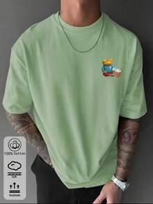 Herren Sommer- und Herbst-Baumwoll-T-Shirt mit Frosch-Muster, geeignet für den Alltag, Streetwear, Urlaub, Lässig und Sport - hellgrün - Übersicht 3