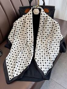 1pc Women's Faux Silk Printed 90cm Square Scarf, Fashion Minimalist Bandana Style Neckerchief, Suitable For Business Meetings, Casual Travel, Festivals And Parties - Multicolor - View 12