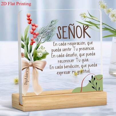 Tấm trang trí để bàn bằng acrylic (có đế) - Văn bản tôn giáo tiếng Tây Ban Nha đầy ý nghĩa "Lạy Chúa, nguyện xin mỗi hơi thở đều cảm nhận được sự hiện diện của Ngài, mỗi thử thách đều nhận ra sự hướng dẫn của Ngài, mỗi phước lành đều thể hiện lòng biết ơn của con" + Các yếu tố trang trí hoa quả mọng, Trang trí bàn làm việc mang ý nghĩa tâm linh, Nhóm tín ngưỡng Cơ đốc giáo, Thích hợp cho các ngày lễ tôn giáo/tình bạn tâm linh, Quà tặng tưởng niệm | Trang trí nhà cửa, Tấm trang trí, Vui lòng gỡ bỏ lớp màng bảo vệ trước khi sử dụng.